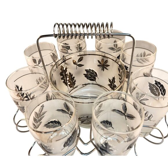 1960s Libbey Starlyte Mid Century Modern Frosted Silver Leaf Tumbler Glasses Wit - Picture 2 of 16